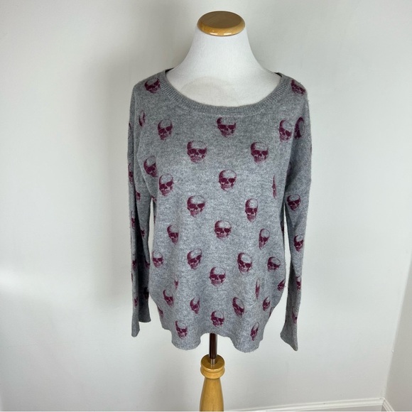 Skull Cashmere 100% Cashmere Printed Sweater Gray Size S - Picture 1 of 5